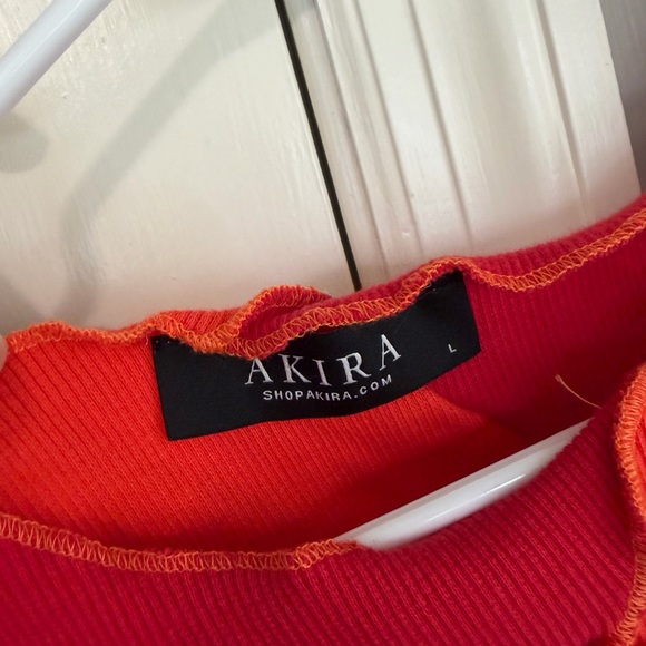 AKIRA Red & Orange Colorblock Lettuce-Edge Cropped Tank - Picture 4 of 4